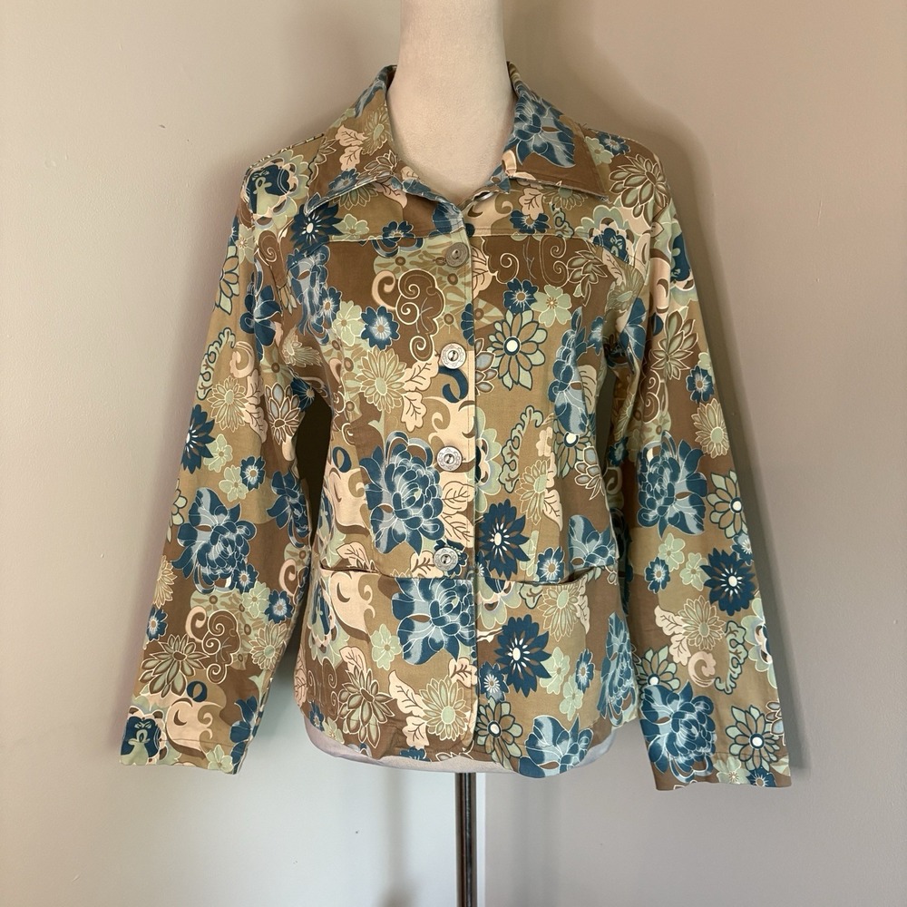 VTG Keren Hart Mod Floral Cotton Jacket Medium Shacket Retro Artsy Utility Y2K